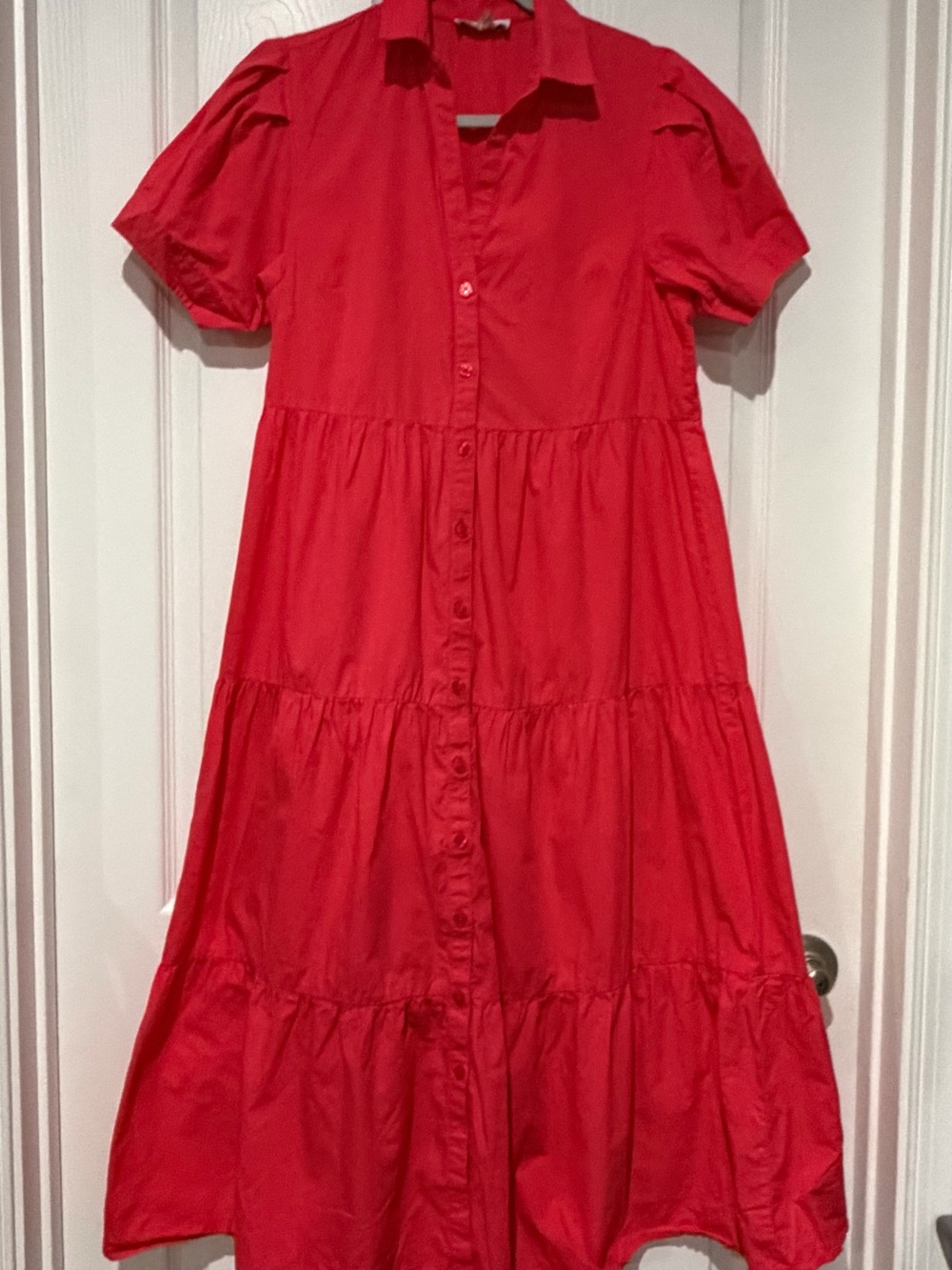 Women’s Bright Red Tiered Button-Front Dress
